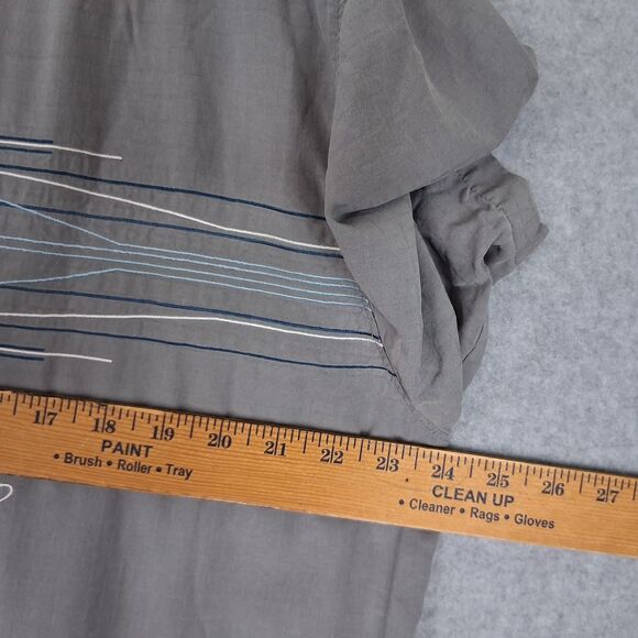 TOMMY BAHAMA Mens Large Gray Silk Embroidered Paddle Board Camp Button Shirt - Picture 7 of 10